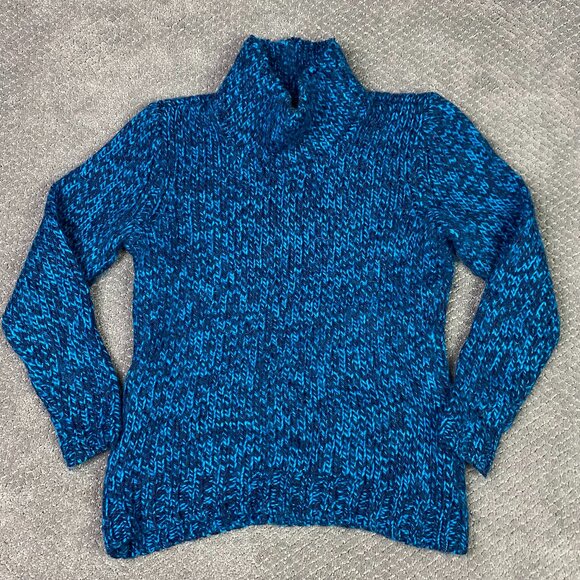 LL Bean Signatures Alpaca Wool Sweater Women's Medium Blue Marled Turtleneck - Picture 1 of 8
